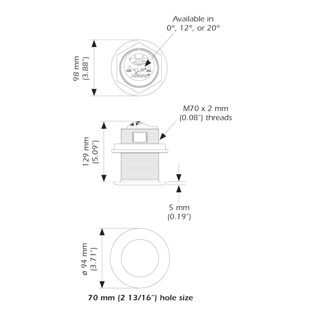 Airmar B75HW High Wide Chirp Transducer 12 Degree Deadrise 600W Thru Hull B75C12HWMM