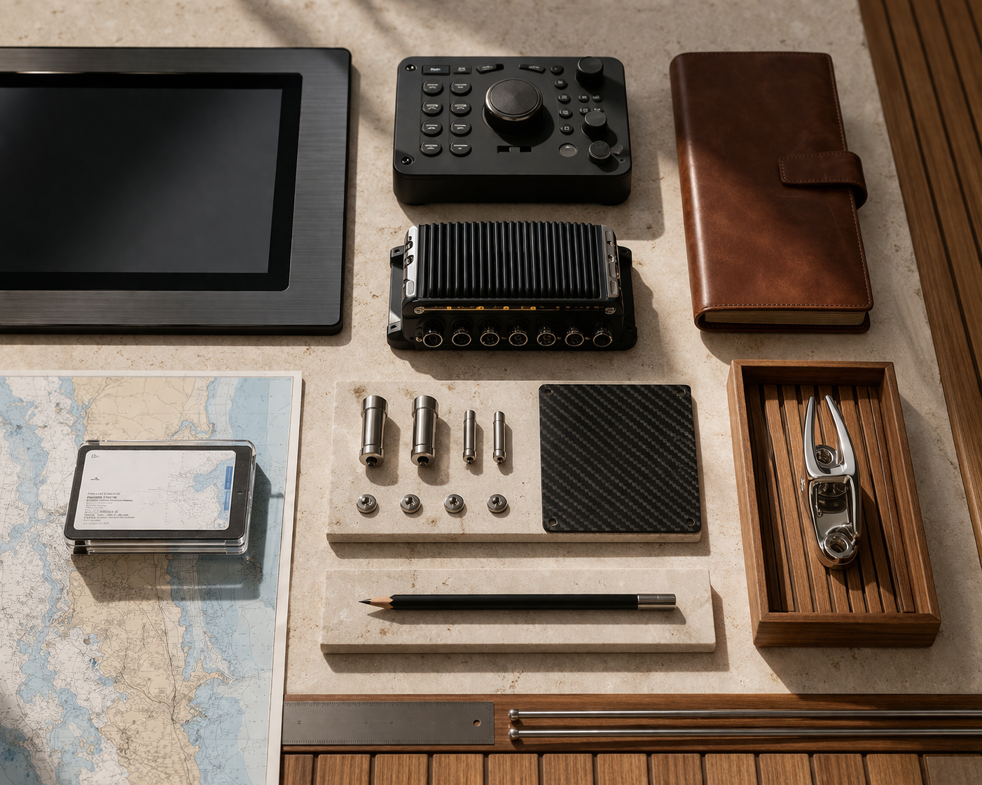 Collection of electronic devices and tools on a textured surface