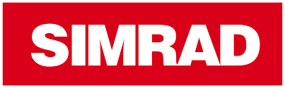 Simrad Logo with a red background and white letters
